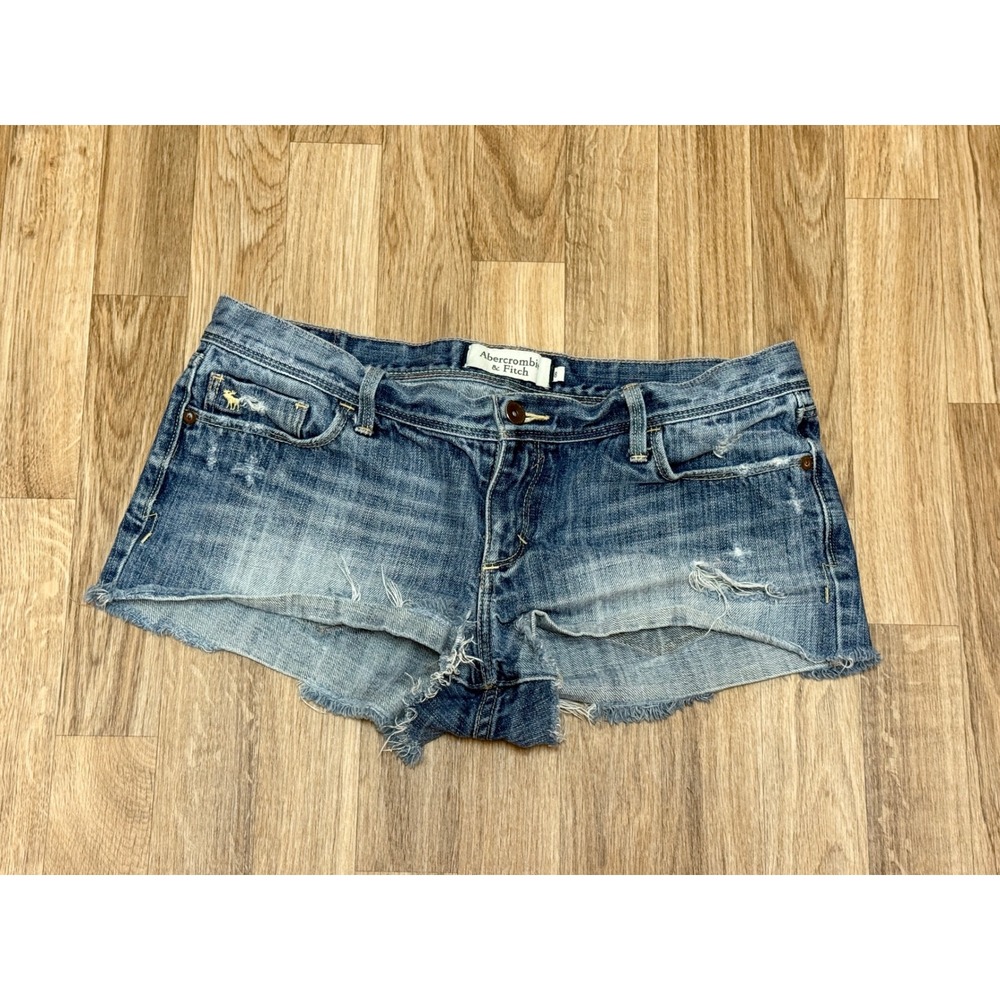 Abercrombie & Fitch Vintage Low Rise Distressed Denim Cut Off Shorts Blue Size 8